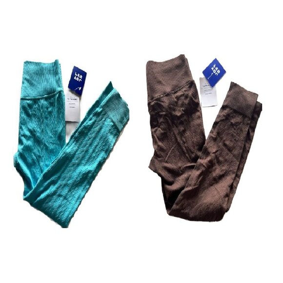 JoyLab Women's Seamless Cable Knit 7/8 Leggings Blue/Brown Size Medium 2Pk - Picture 1 of 8